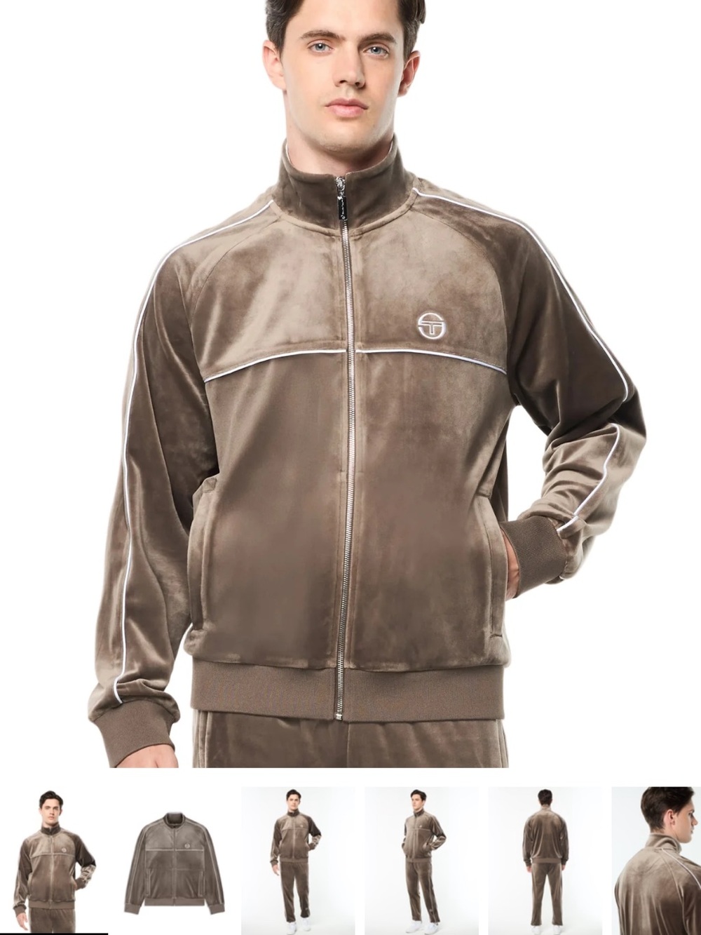 Sergio Tacchini Taupe Velour Bomber Jacket and Pant SET